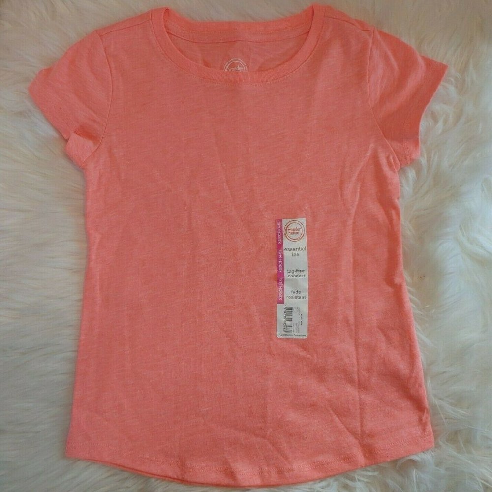 Wonder Nation Girls' Crew Neck Short-Sleeve T-Shirt Coral Punch Size XS